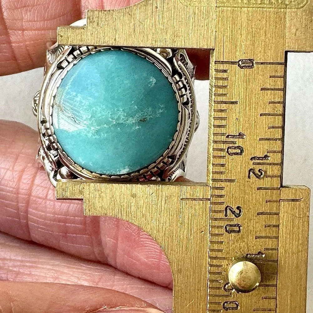 BIG Navajo Mens Turquoise Ring Sz 11 Wide Band Signed Lee Sterling Native Amer